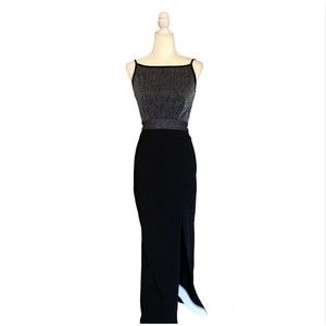 Tadashi Vintage Black Silver Bodice Tie Evening Gown Cocktail Formal‎ Dress Sz S